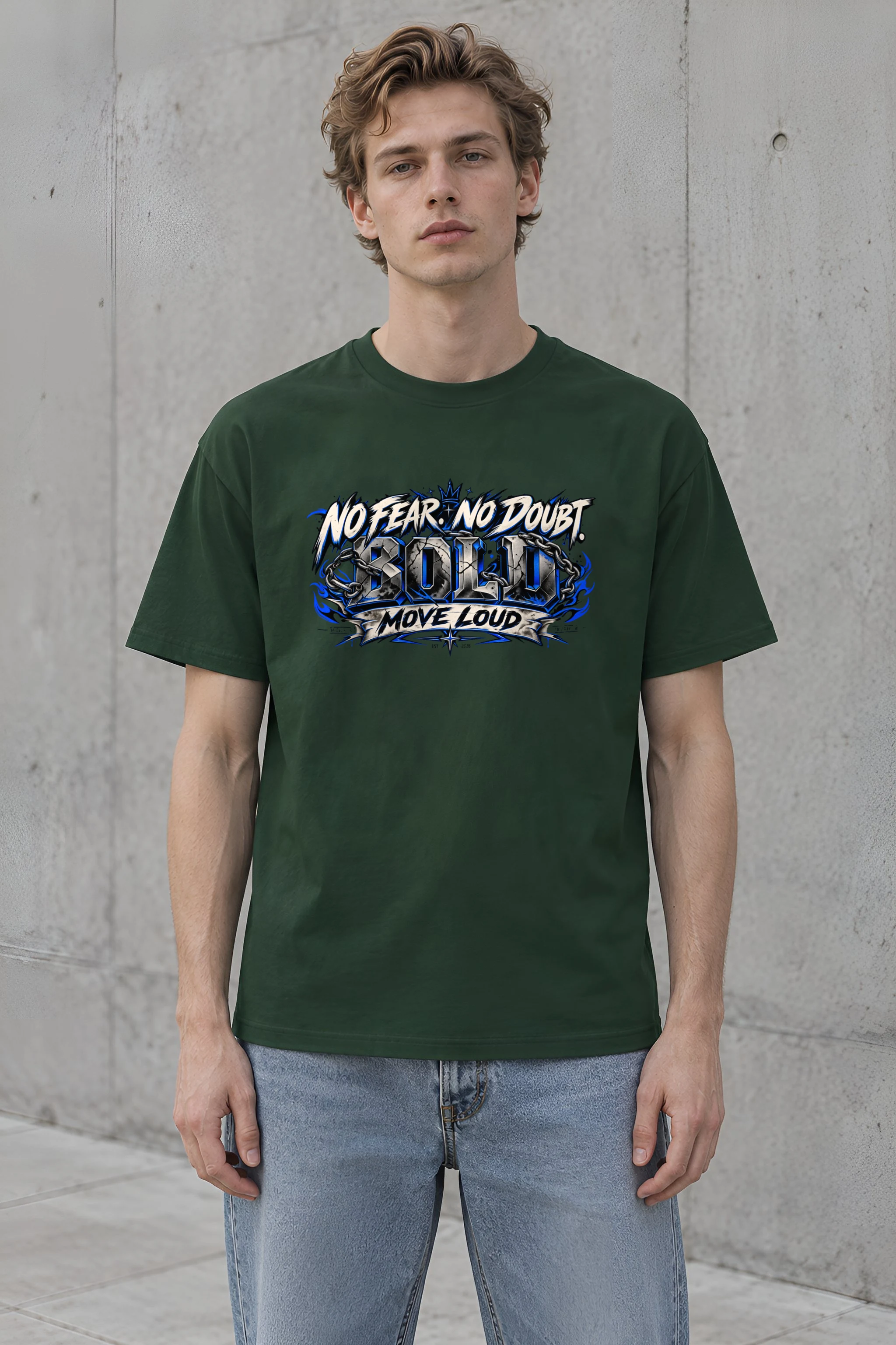"No Fear No Doubt Banner" Heavyweight Unisex Crewneck T-shirt