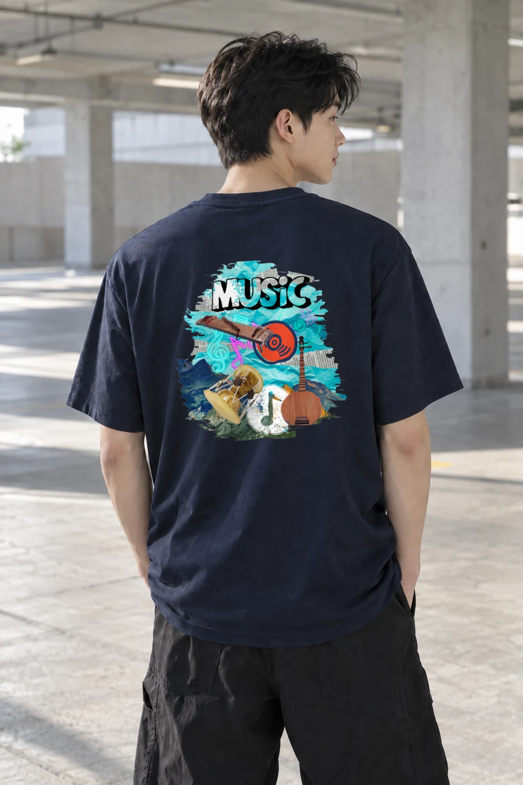 "Music Collage" Heavyweight Unisex Crewneck T-shirt | Gildan 5000