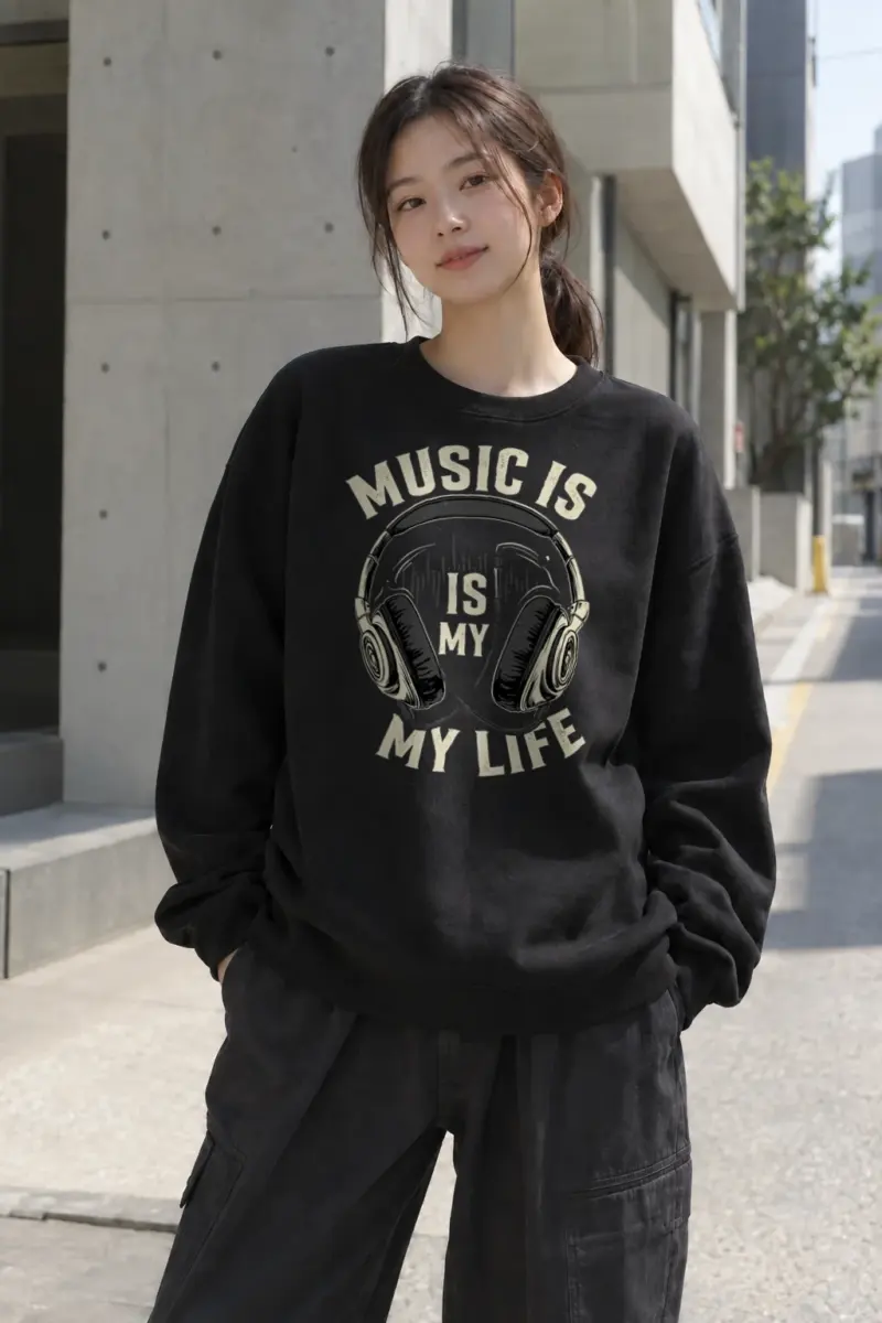"Music Is My Life" Heavy Blend Unisex Crewneck Sweatshirt | Gildan 18000
