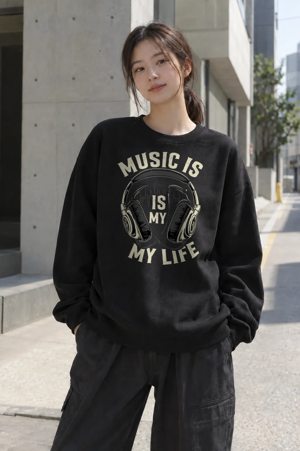 "Music Is My Life" Heavy Blend Unisex Crewneck Sweatshirt | Gildan 18000
