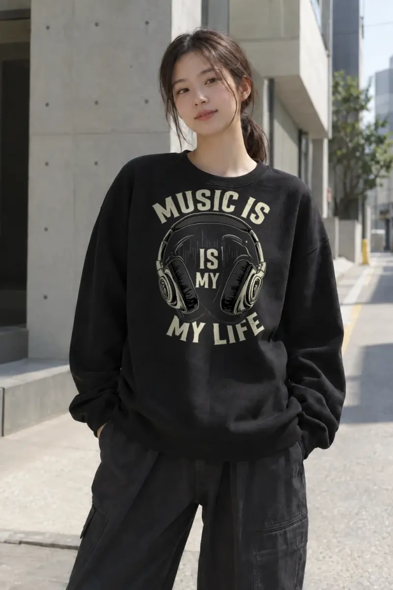 "Music Is My Life" Heavy Blend Unisex Crewneck Sweatshirt | Gildan 18000