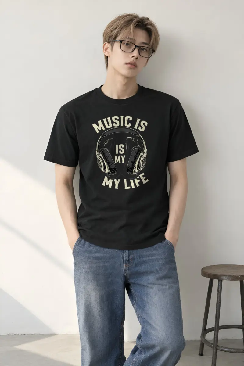 "Music Is My Life" Heavyweight Unisex Crewneck T-shirt