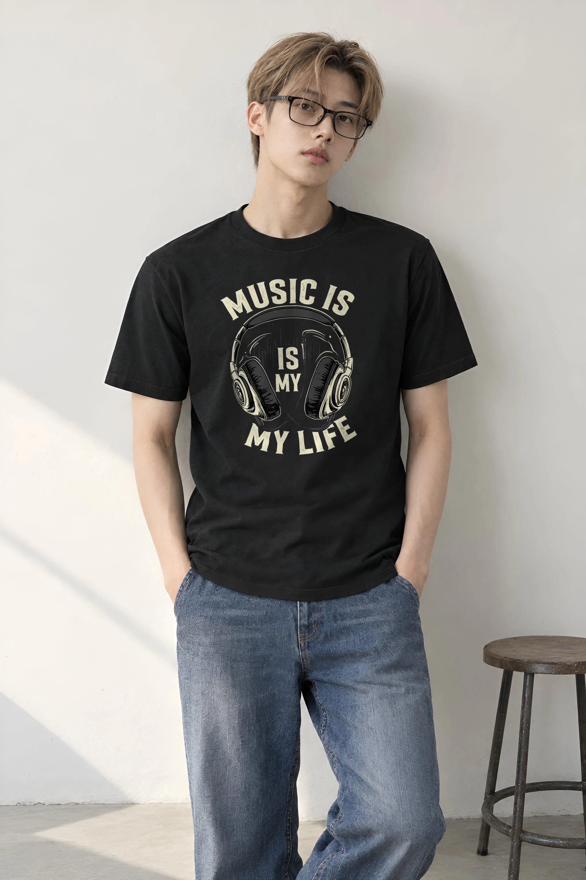 "Music Is My Life" Heavyweight Unisex Crewneck T-shirt
