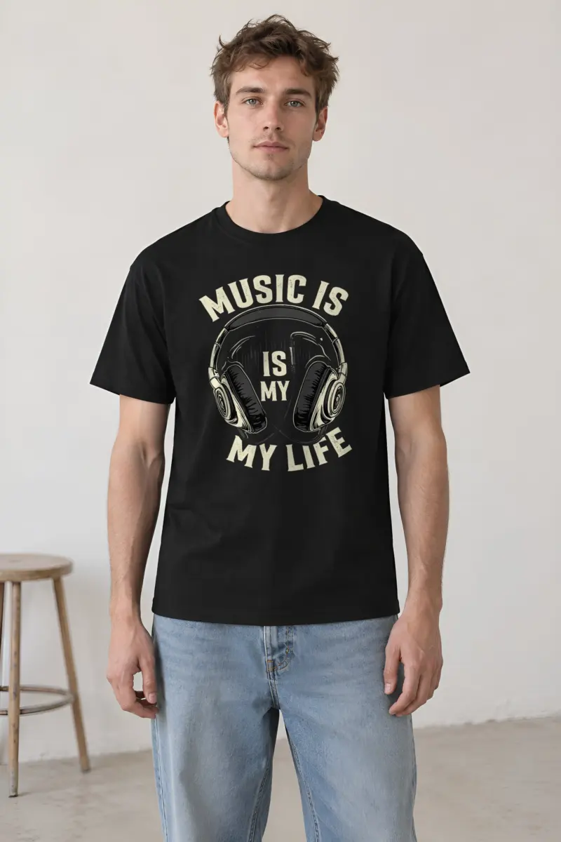 "Music Is My Life" Heavyweight Unisex Crewneck T-shirt