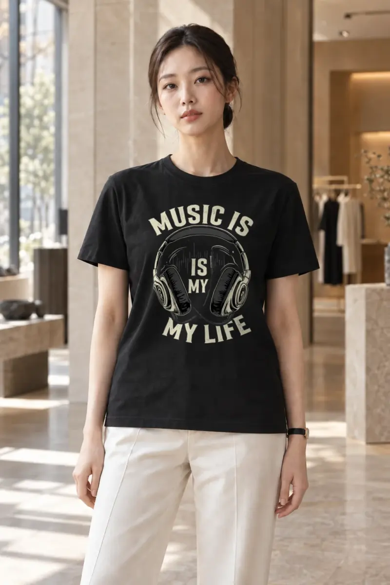 "Music Is My Life" Heavyweight Unisex Crewneck T-shirt | Gildan 5000