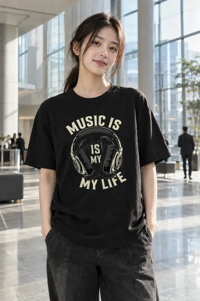 "Music Is My Life" Heavyweight Unisex Crewneck T-shirt | Gildan 5000