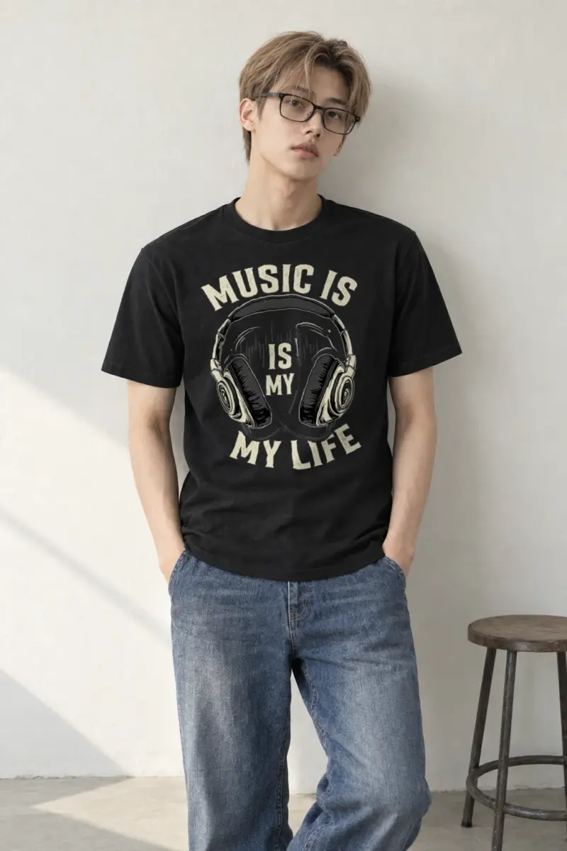 "Music Is My Life" Heavyweight Unisex Crewneck T-shirt