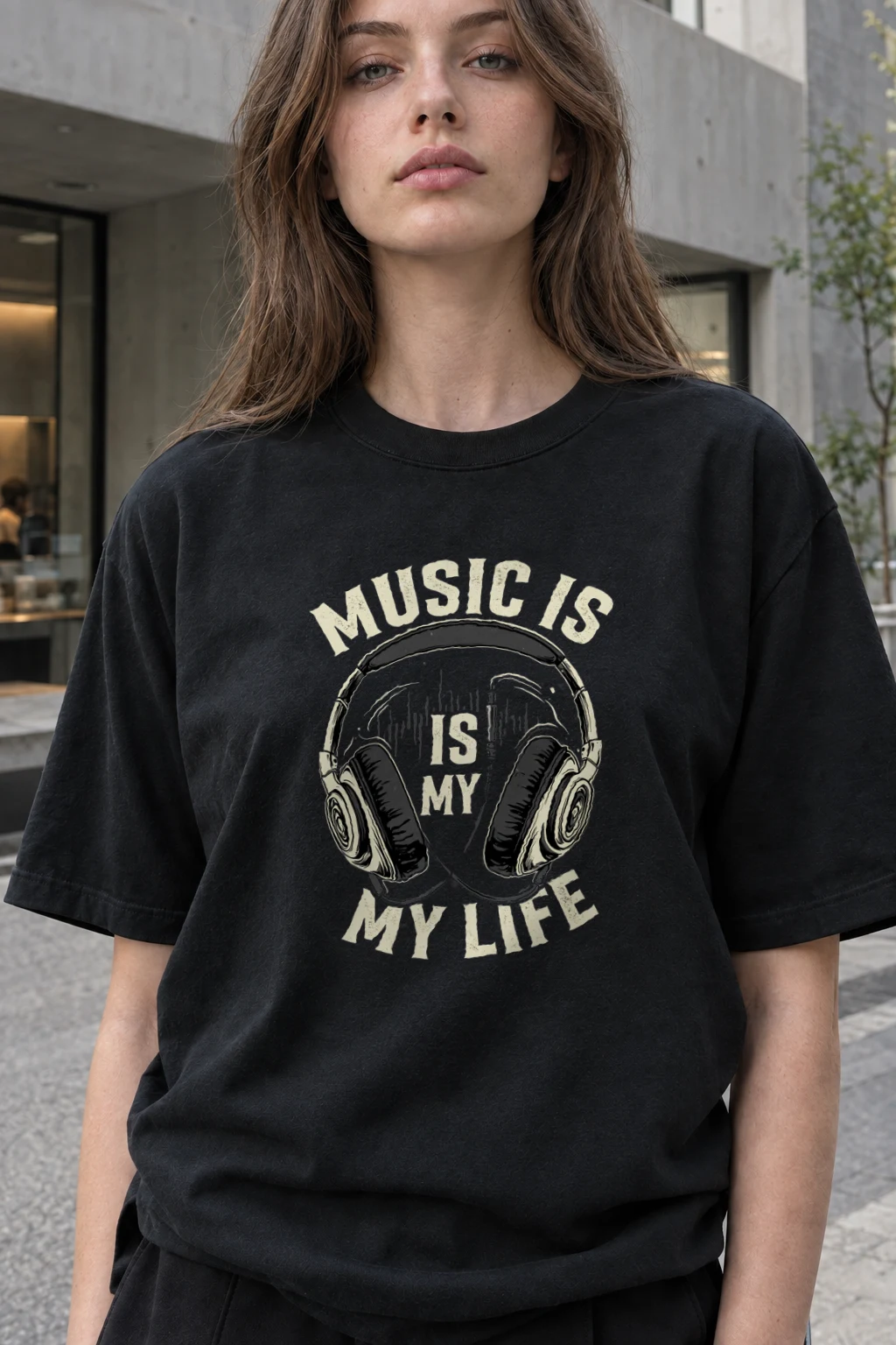 "Music Is My Life" Heavyweight Unisex Crewneck T-shirt | Gildan 5000