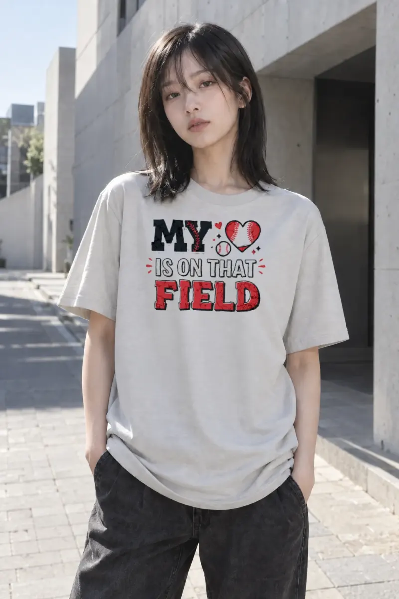 "My Heart Is On That Field" Heavyweight Unisex Crewneck T-shirt | Gildan 5000