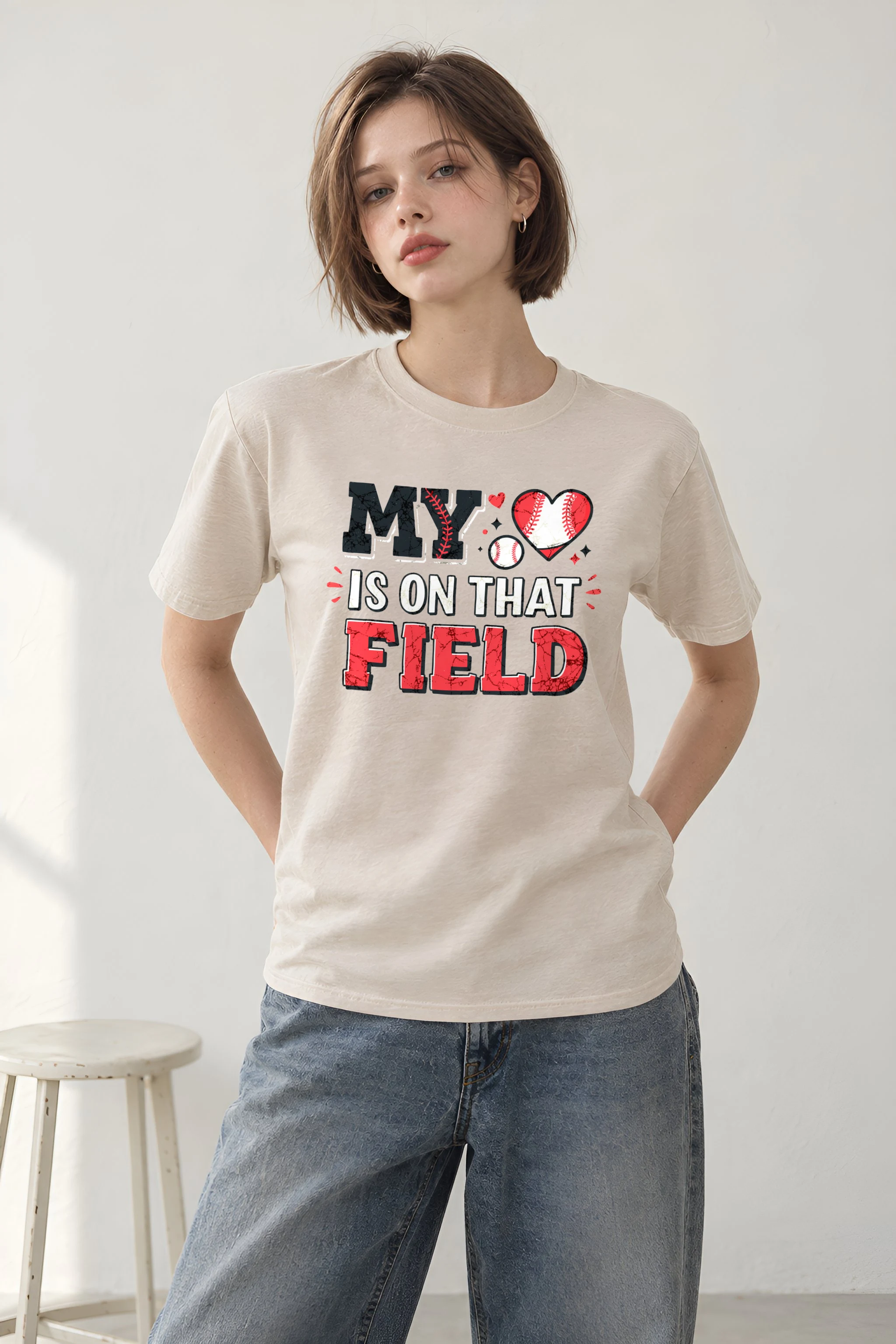 "My Heart Is On That Field" Heavyweight Unisex Crewneck T-shirt