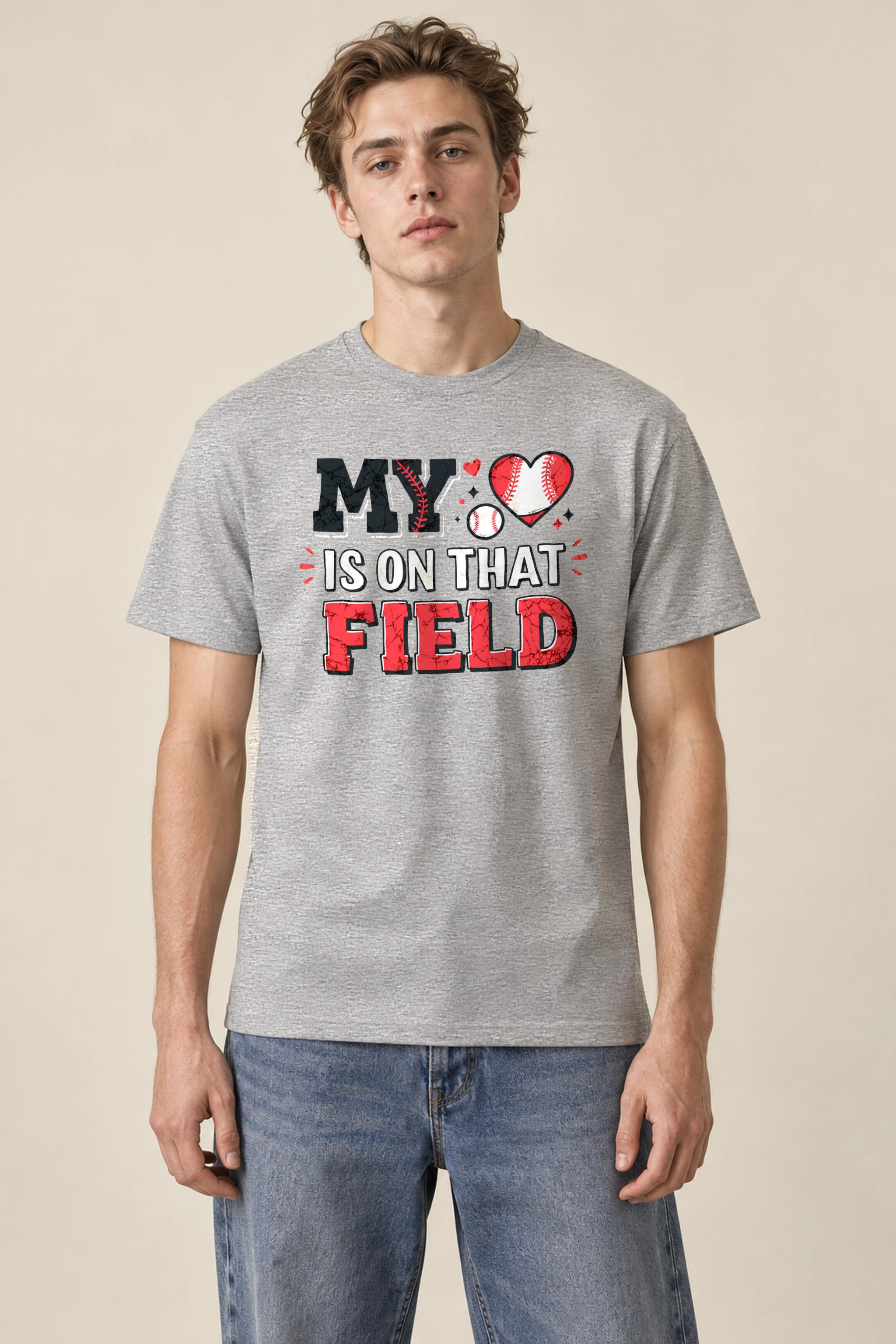 "My Heart Is On That Field" Heavyweight Unisex Crewneck T-shirt