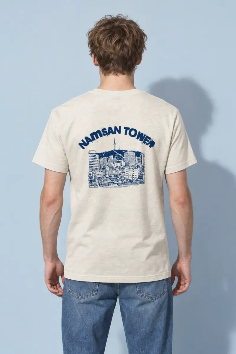 "Namsan Tower Cityscape" Heavyweight Unisex Crewneck T-shirt | Gildan 5000