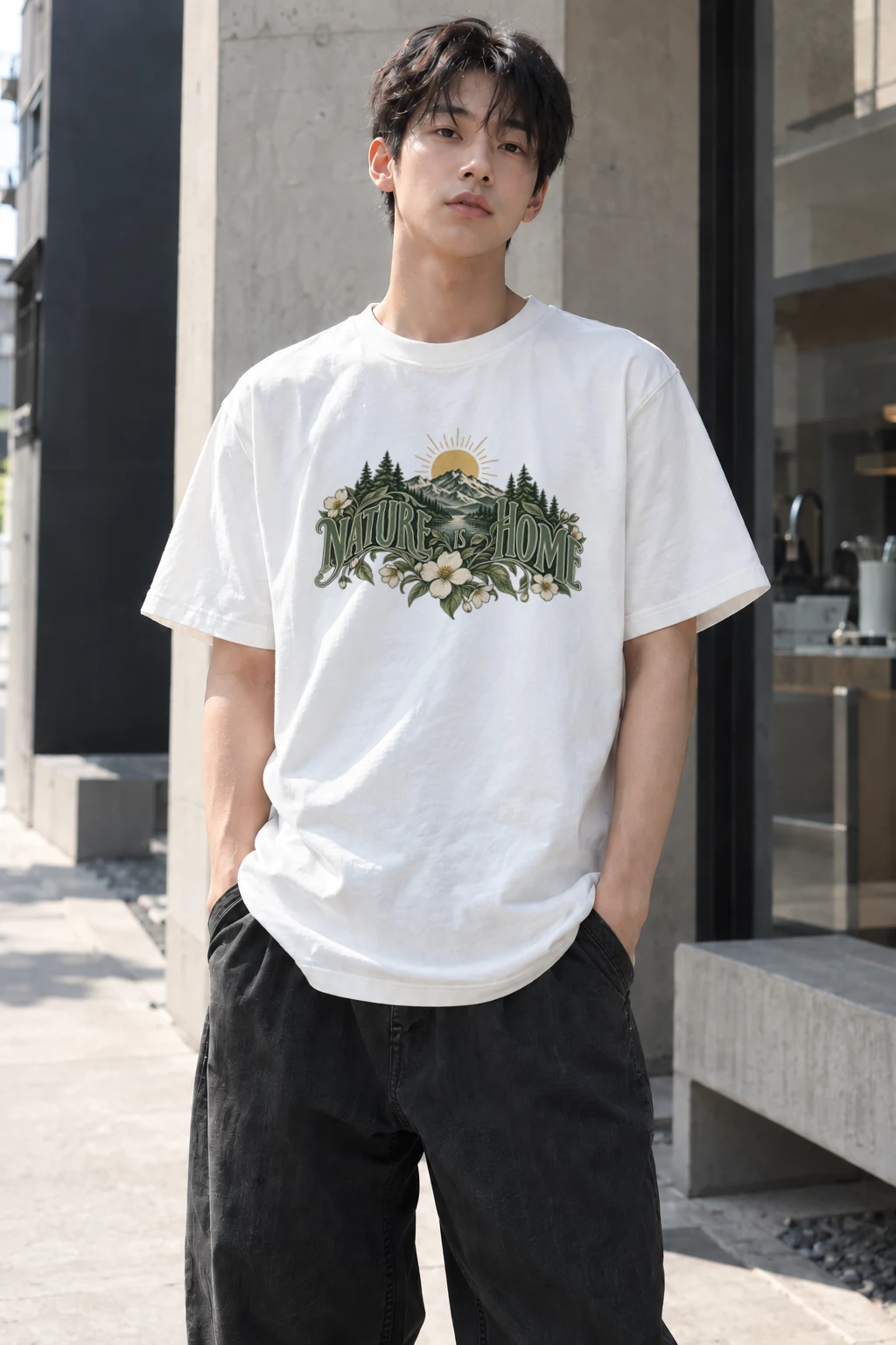 "Nature Is Home" Heavyweight Unisex Crewneck T-shirt | Gildan 5000