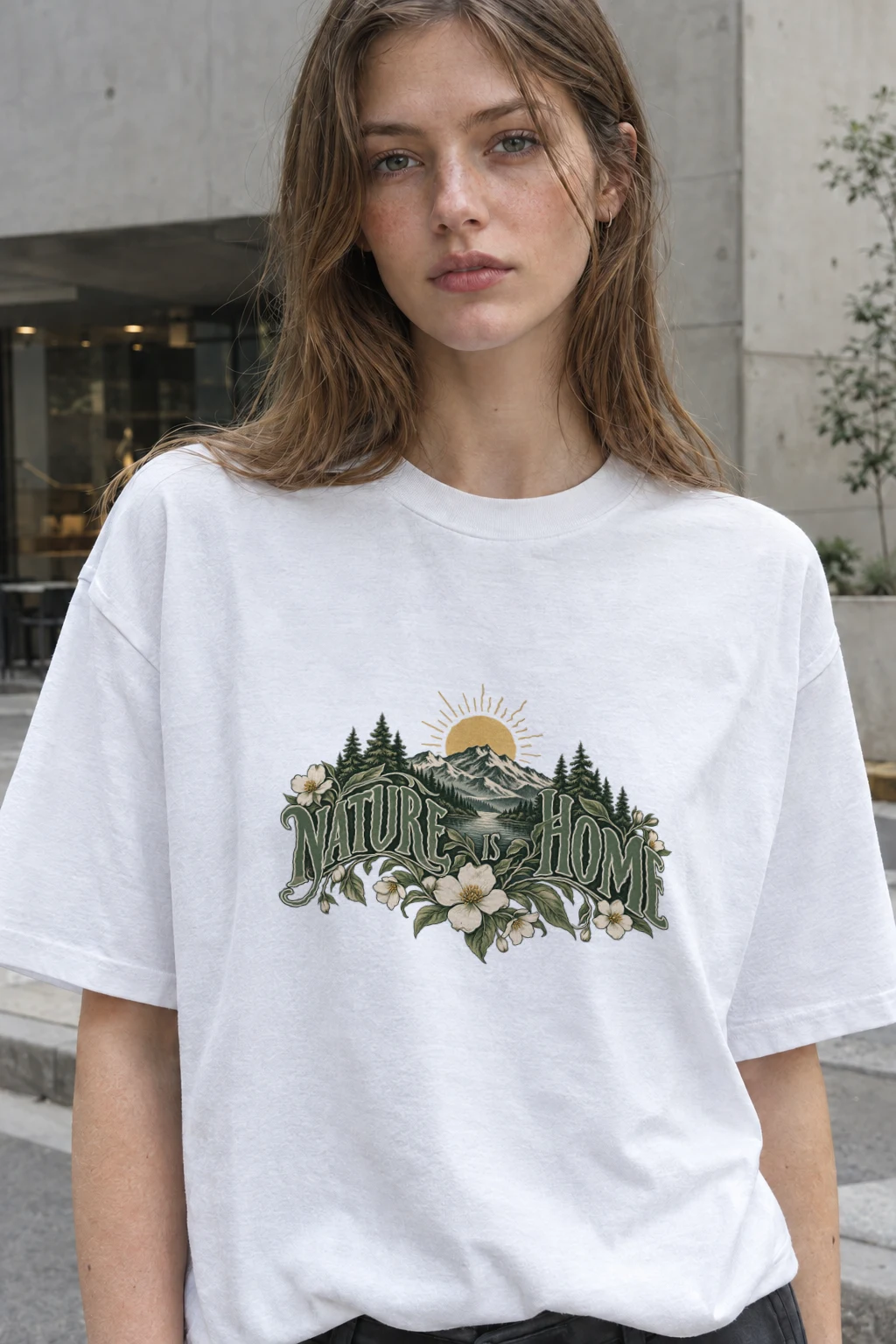 "Nature Is Home" Heavyweight Unisex Crewneck T-shirt | Gildan 5000