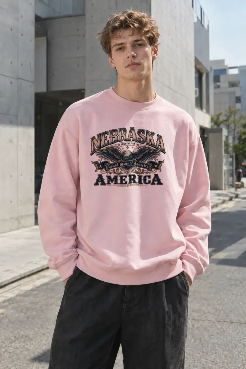 "Nebraska Eagle Emblem" Heavy Blend Unisex Crewneck Sweatshirt | Gildan 18000