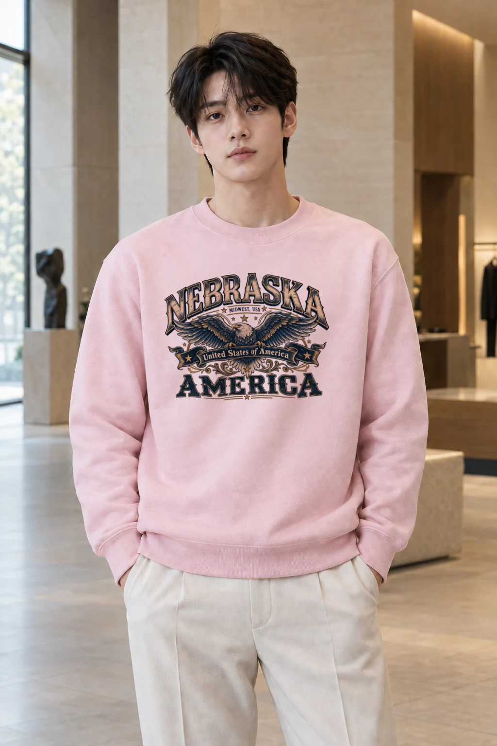 "Nebraska Eagle Emblem" Heavy Blend Unisex Crewneck Sweatshirt | Gildan 18000
