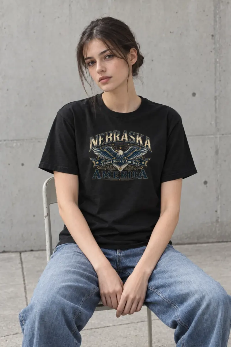 "Nebraska Eagle Emblem" Heavyweight Unisex Crewneck T-shirt