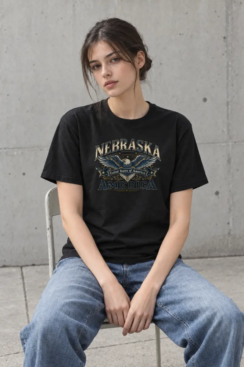 "Nebraska Eagle Emblem" Heavyweight Unisex Crewneck T-shirt