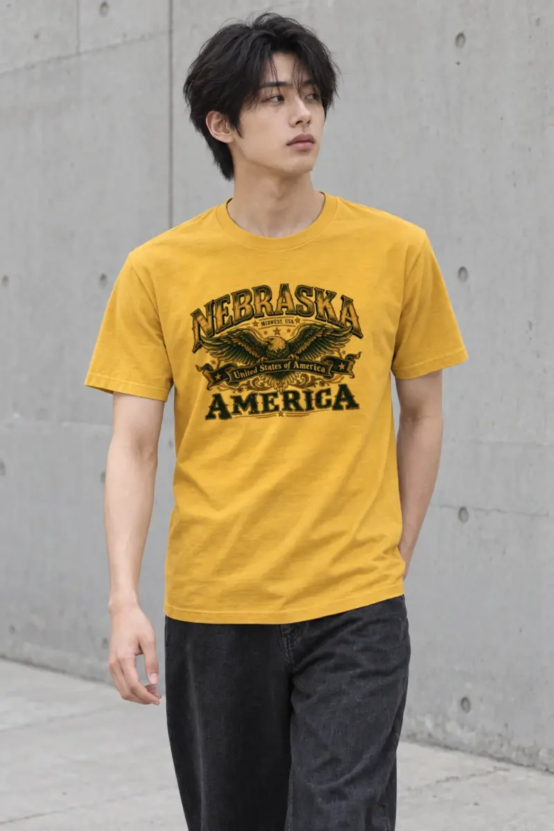 "Nebraska Eagle Emblem" Heavyweight Unisex Crewneck T-shirt | Gildan 5000