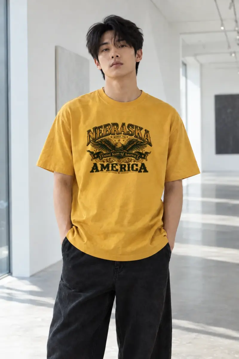 "Nebraska Eagle Emblem" Heavyweight Unisex Crewneck T-shirt | Gildan 5000