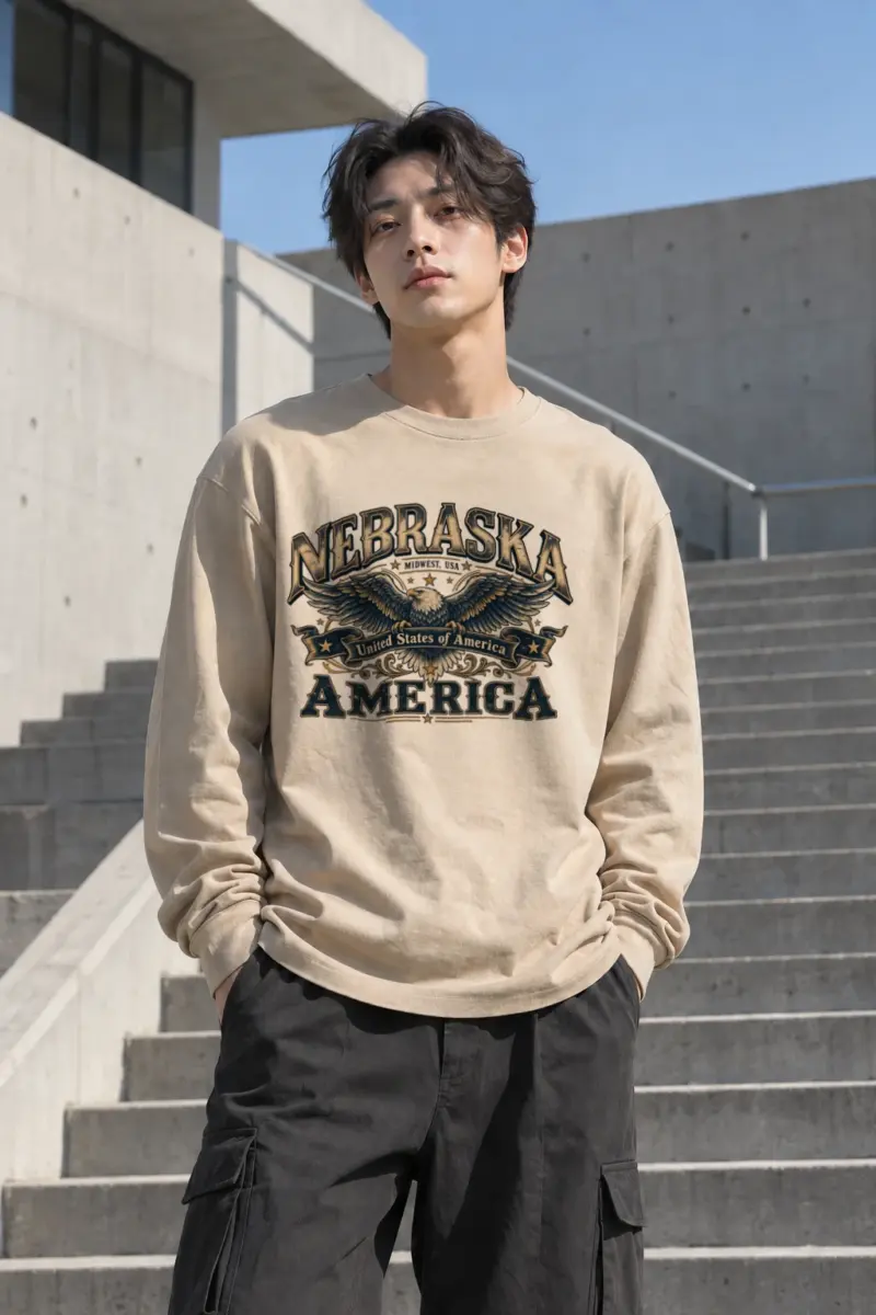 "Nebraska Eagle Emblem" Unisex Longsleeve T-shirt | Gildan 2400