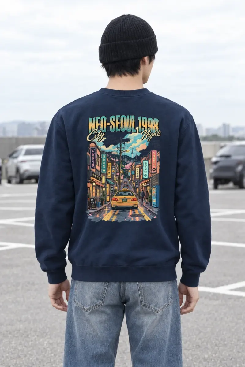 "Neo-Seoul City Nights" Heavy Blend Unisex Crewneck Sweatshirt