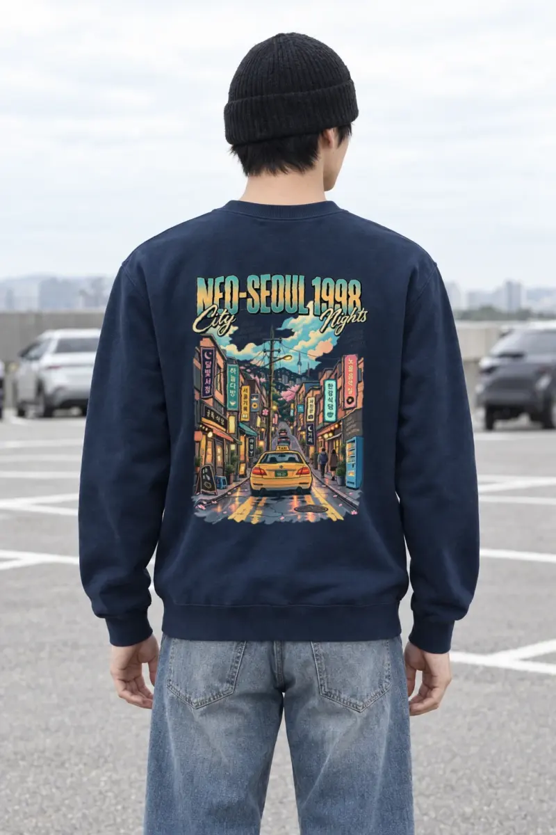 "Neo-Seoul City Nights" Heavy Blend Unisex Crewneck Sweatshirt