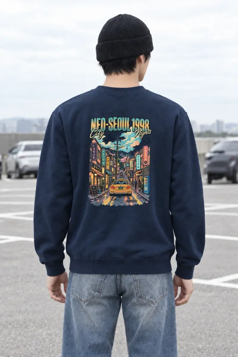 "Neo-Seoul City Nights" Heavy Blend Unisex Crewneck Sweatshirt