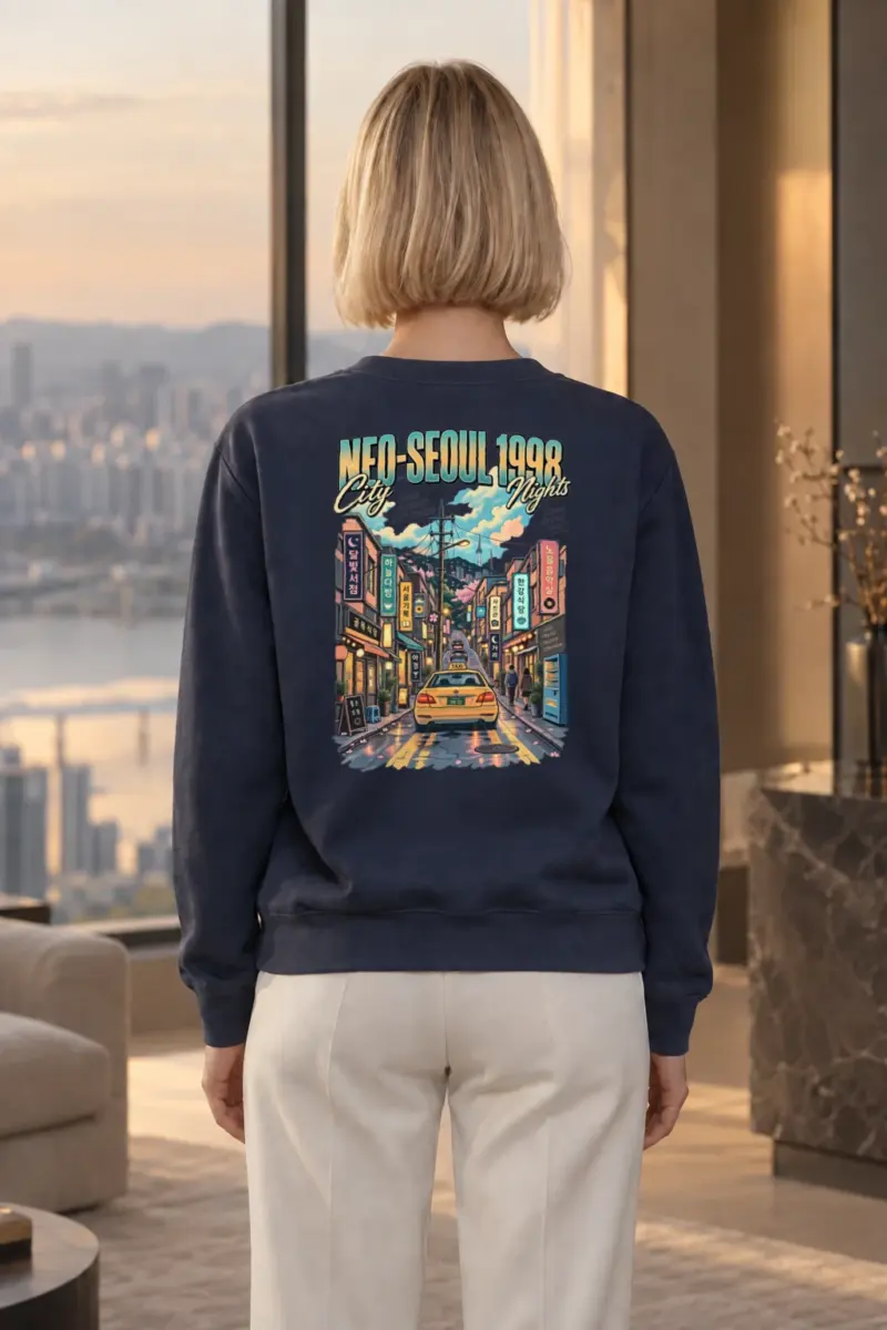 "Neo-Seoul City Nights" Heavy Blend Unisex Crewneck Sweatshirt | Gildan 18000