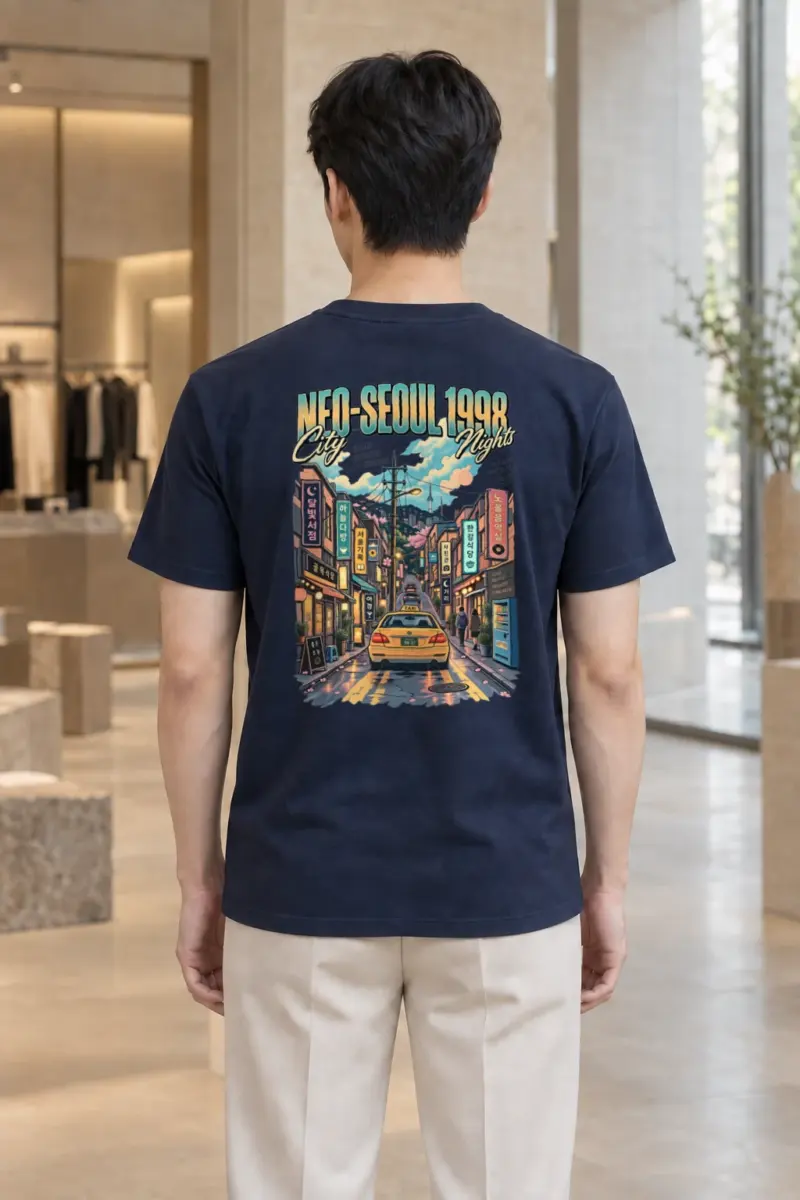 "Neo-Seoul City Nights" Heavyweight Unisex Crewneck T-shirt | Gildan 5000