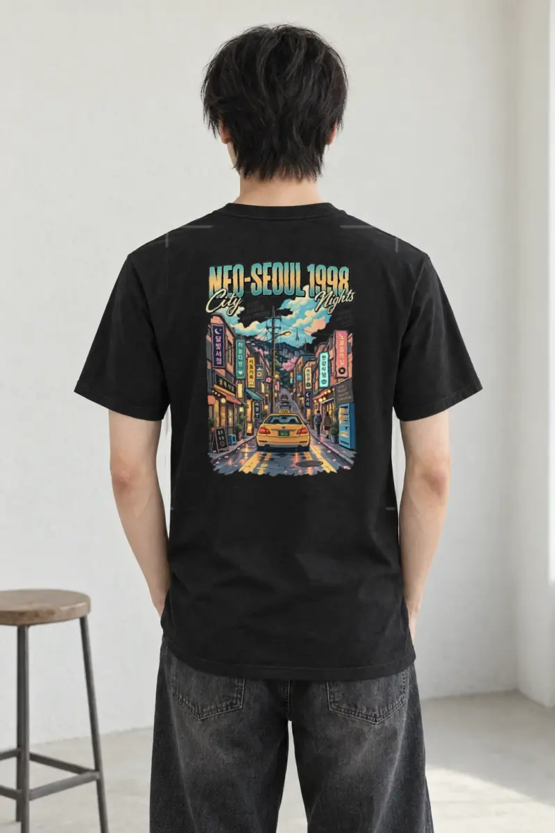 "Neo-Seoul City Nights" Heavyweight Unisex Crewneck T-shirt