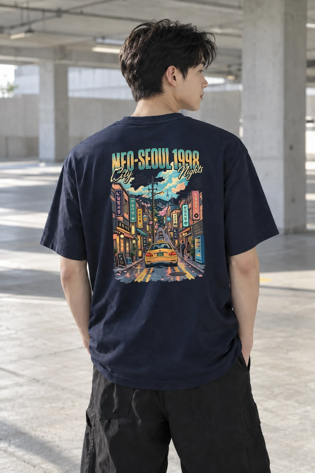 "Neo-Seoul City Nights" Heavyweight Unisex Crewneck T-shirt | Gildan 5000