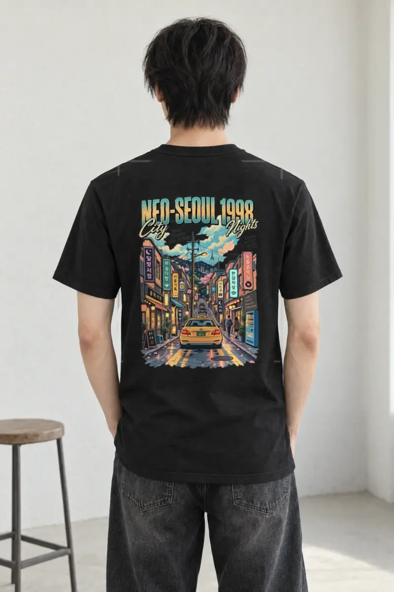 "Neo-Seoul City Nights" Heavyweight Unisex Crewneck T-shirt