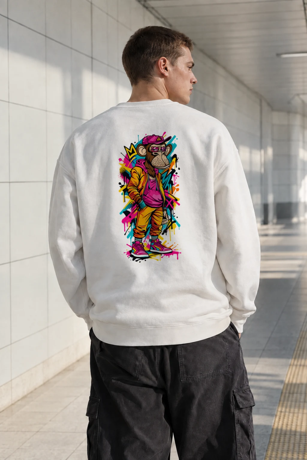 "Neon Graffiti Ape" Heavy Blend Unisex Crewneck Sweatshirt | Gildan 18000