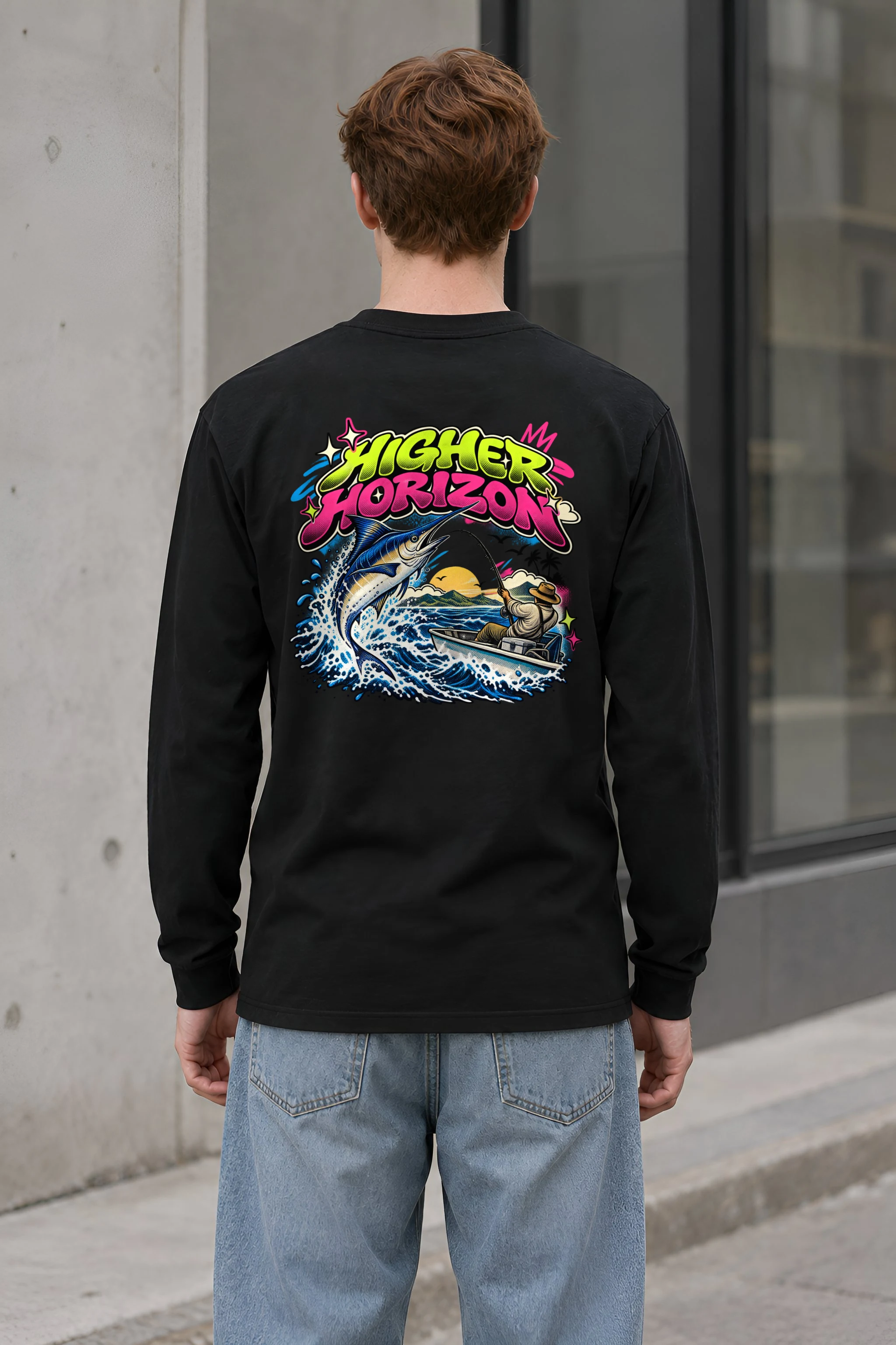 "Neon Marlin Run" Unisex Longsleeve T-shirt