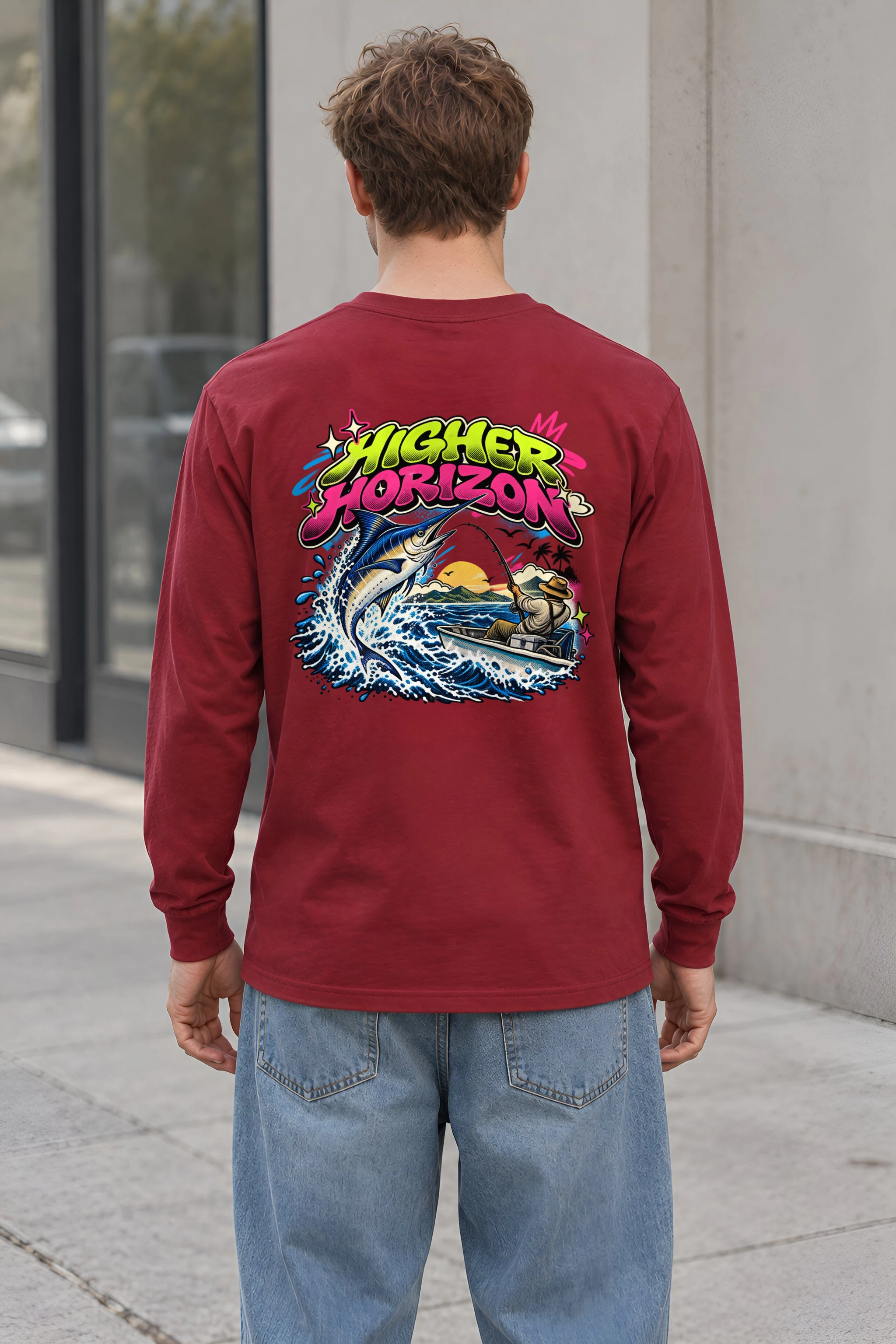 "Neon Marlin Run" Unisex Longsleeve T-shirt