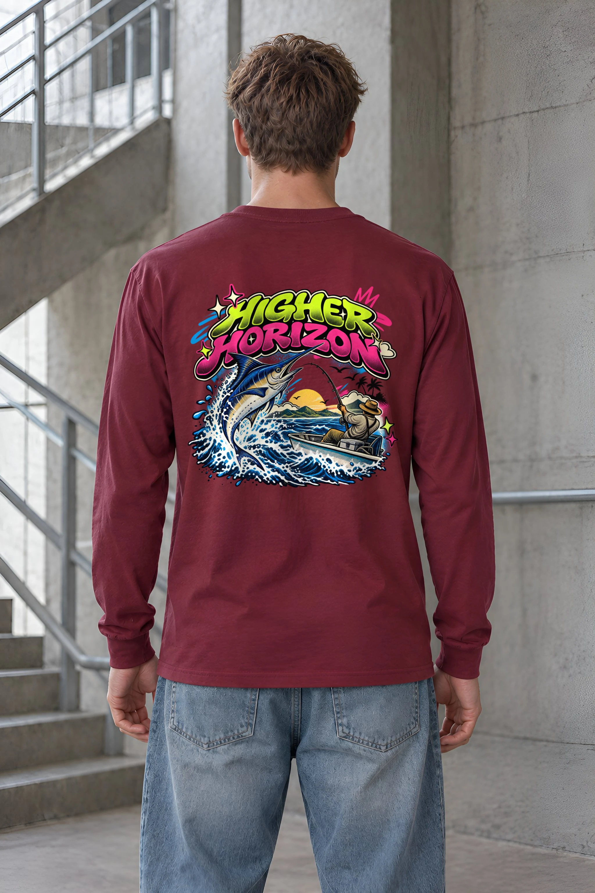 "Neon Marlin Run" Unisex Longsleeve T-shirt