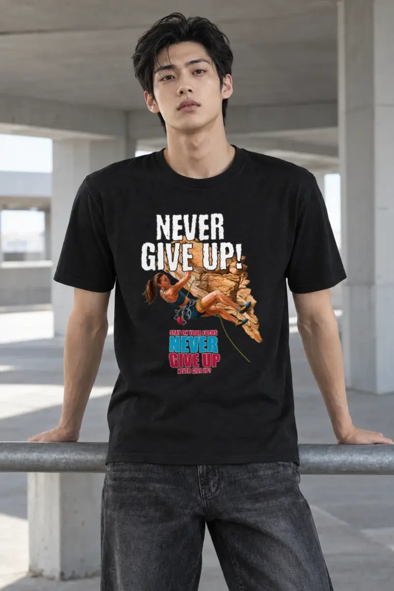 "Never Give Up Climb" Heavyweight Unisex Crewneck T-shirt