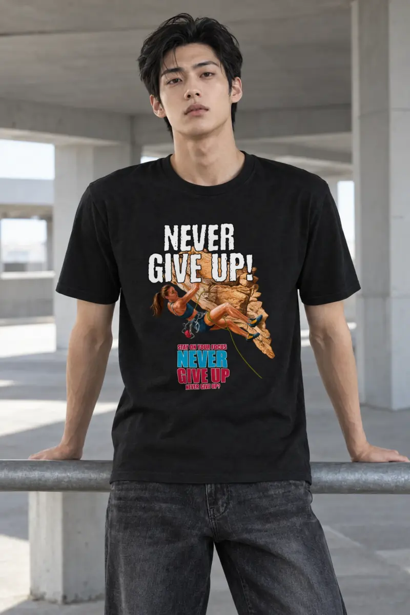"Never Give Up Climb" Heavyweight Unisex Crewneck T-shirt