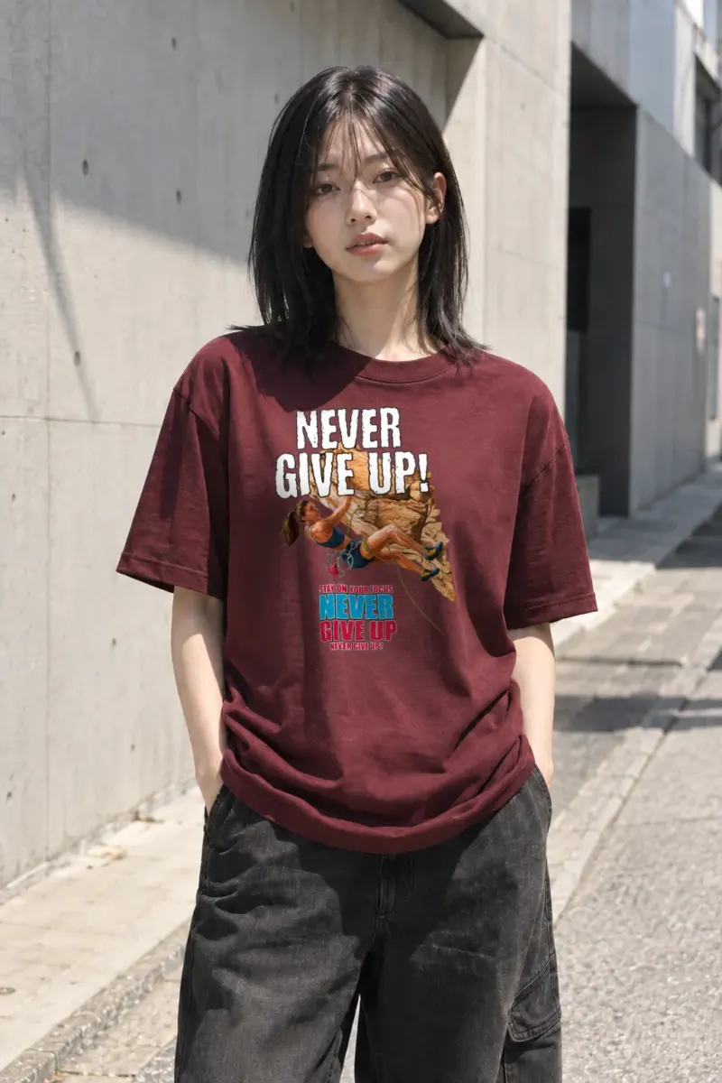 "Never Give Up Climb" Heavyweight Unisex Crewneck T-shirt | Gildan 5000