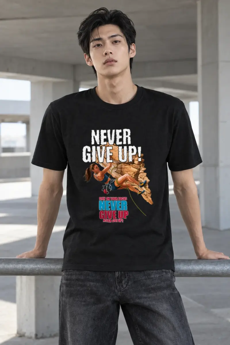 "Never Give Up Climb" Heavyweight Unisex Crewneck T-shirt