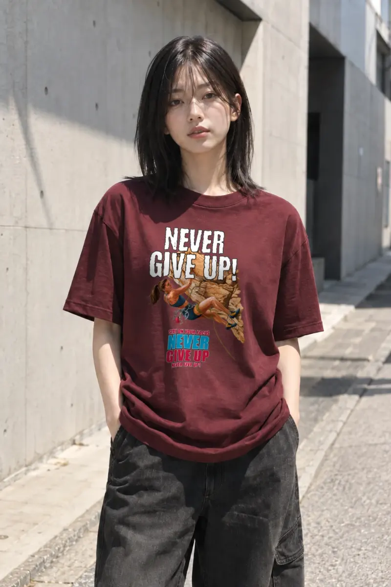 "Never Give Up Climb" Heavyweight Unisex Crewneck T-shirt | Gildan 5000