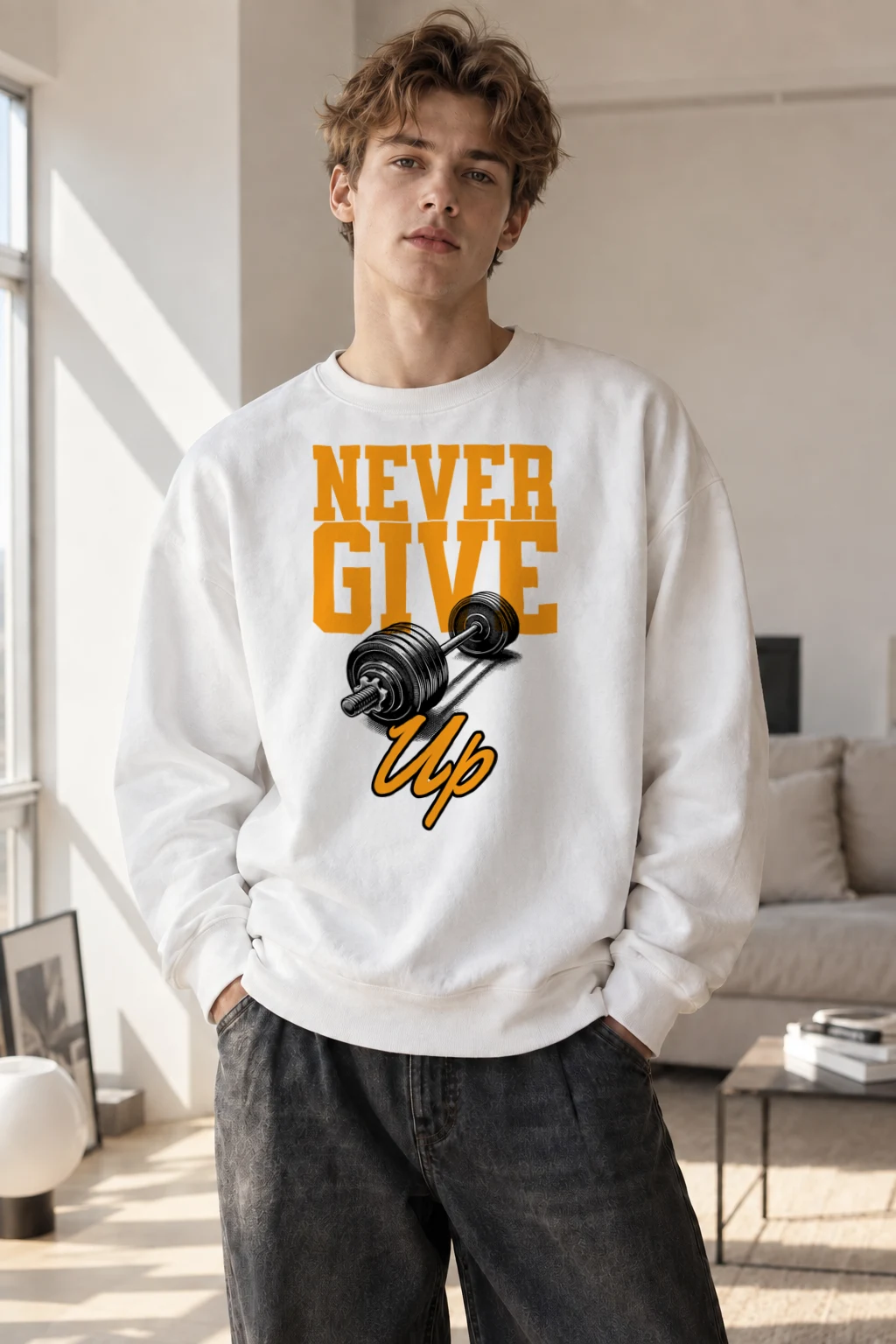 "Never Give Up" Heavy Blend Unisex Crewneck Sweatshirt | Gildan 18000