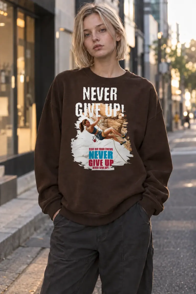 “Never Give Up” Heavy Blend Unisex Crewneck Sweatshirt | Gildan 18000