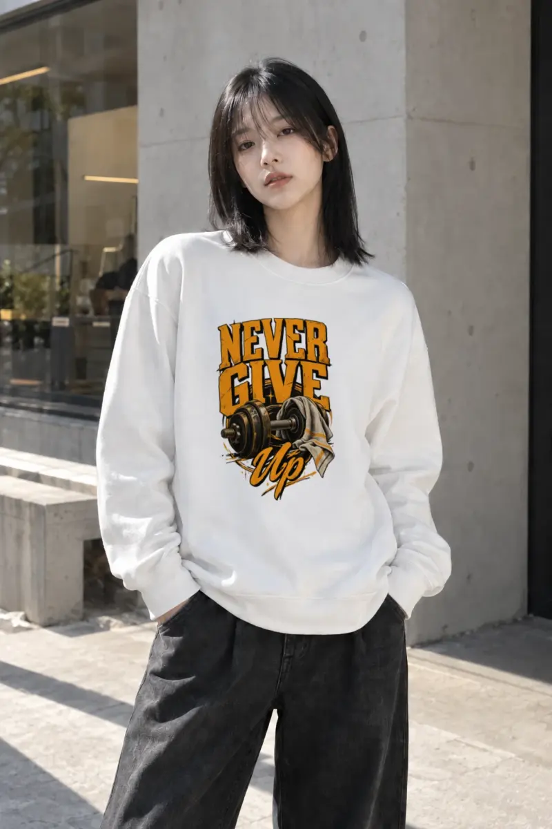 "Never Give Up" Heavy Blend Unisex Crewneck Sweatshirt | Gildan 18000
