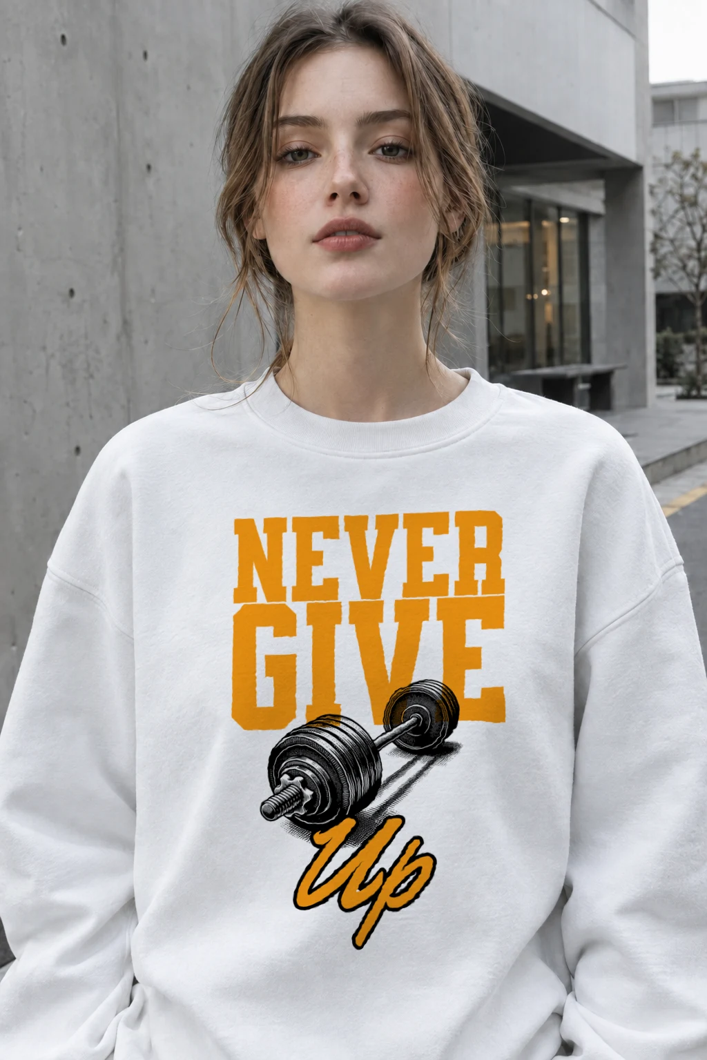 "Never Give Up" Heavy Blend Unisex Crewneck Sweatshirt | Gildan 18000