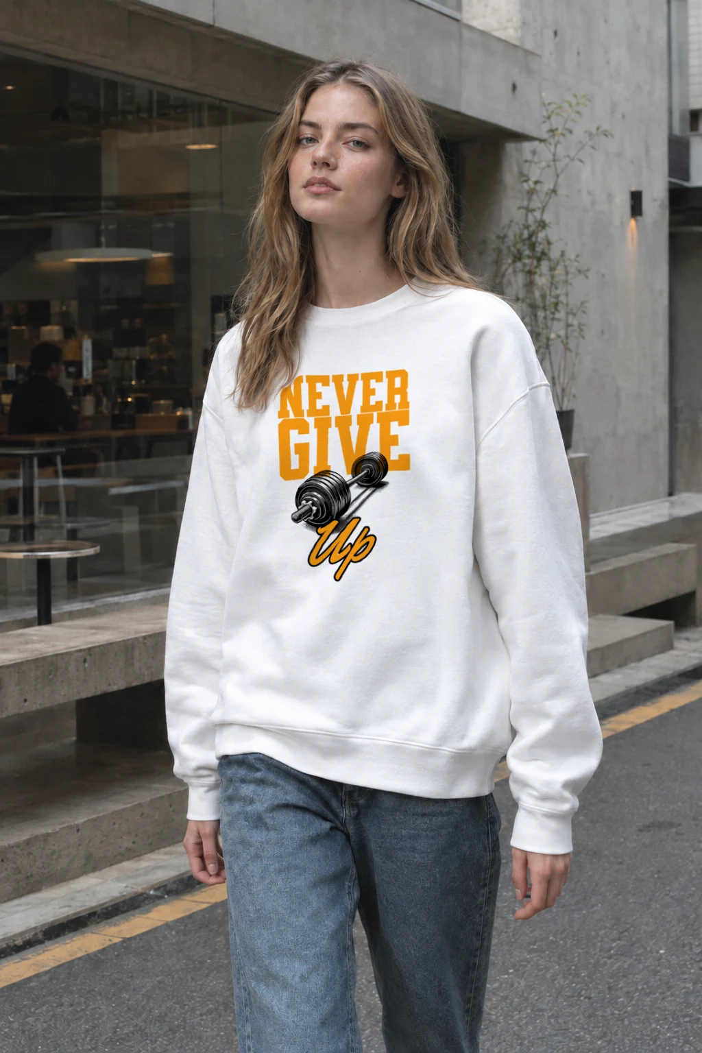 "Never Give Up" Heavy Blend Unisex Crewneck Sweatshirt | Gildan 18000