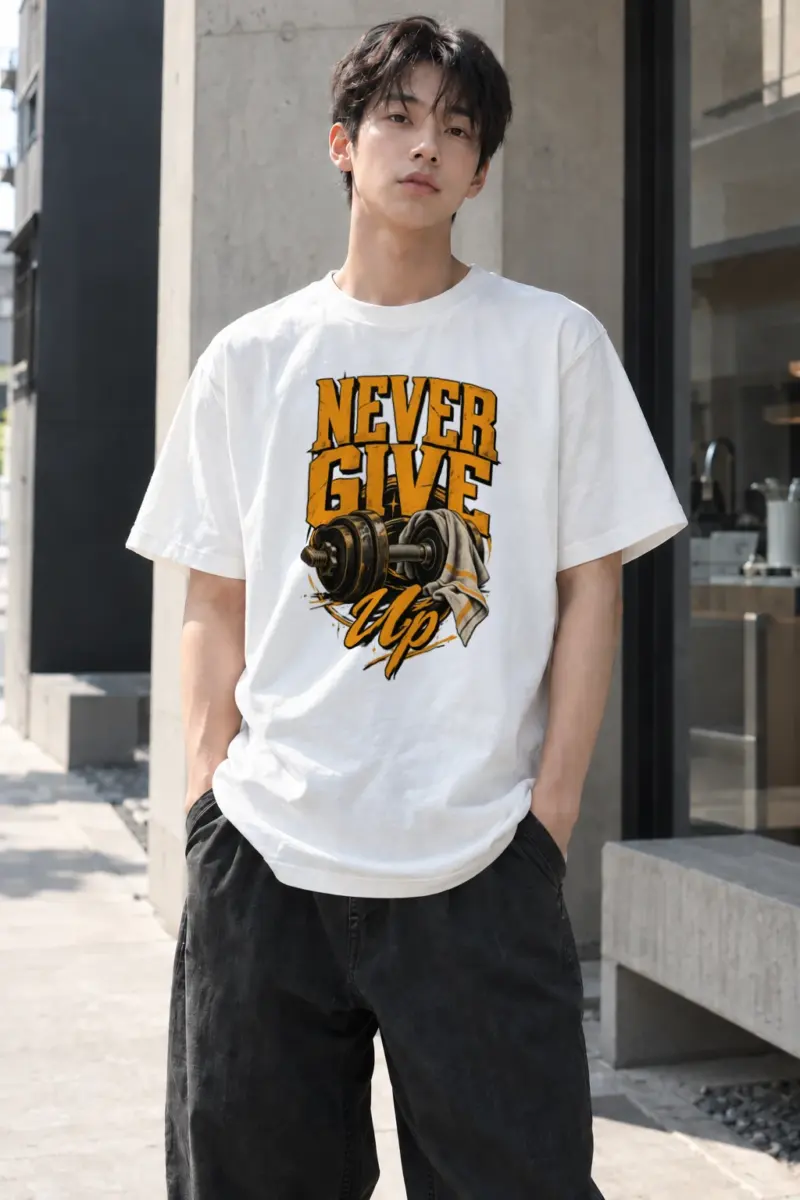 "Never Give Up" Heavyweight Unisex Crewneck T-shirt | Gildan 5000
