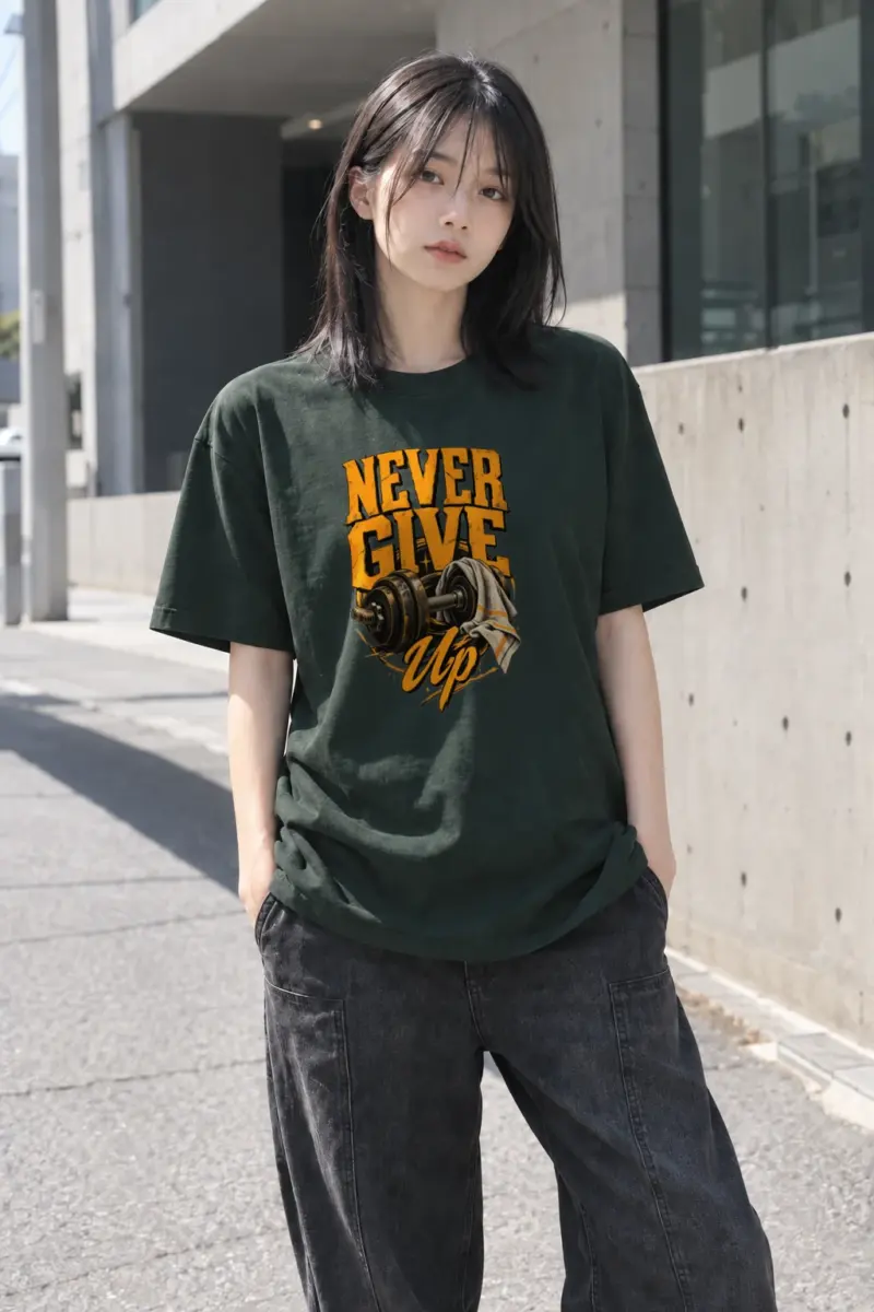"Never Give Up" Heavyweight Unisex Crewneck T-shirt | Gildan 5000