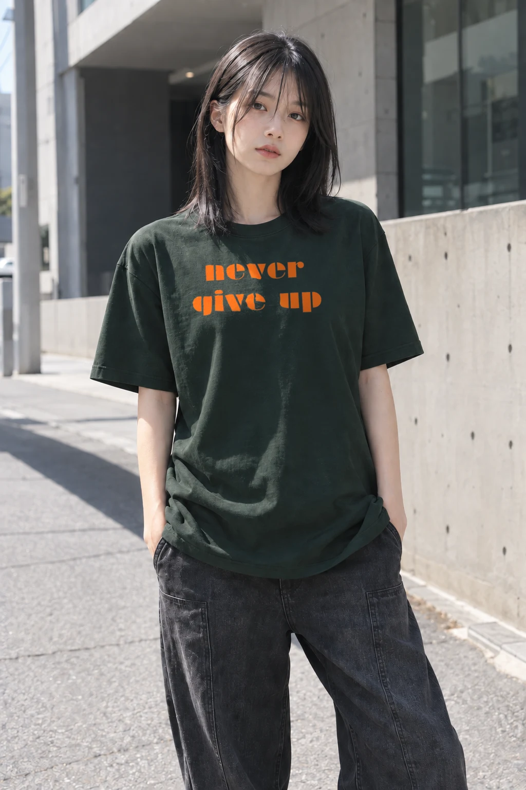 "Never Give Up" Heavyweight Unisex Crewneck T-shirt | Gildan 5000